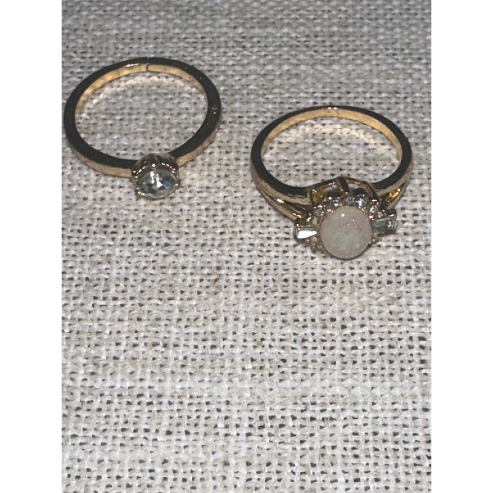 Vintage Gold Tone Costume Ring Lot of 2 - Faux Opal & Solitaire (Size Unknown)